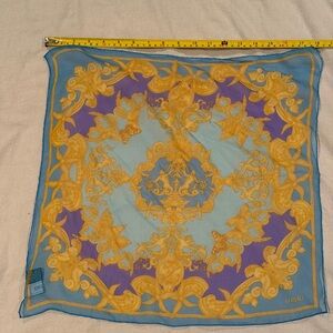 Versace 100% Silk Sky Blue and Gold Patterned Scarf